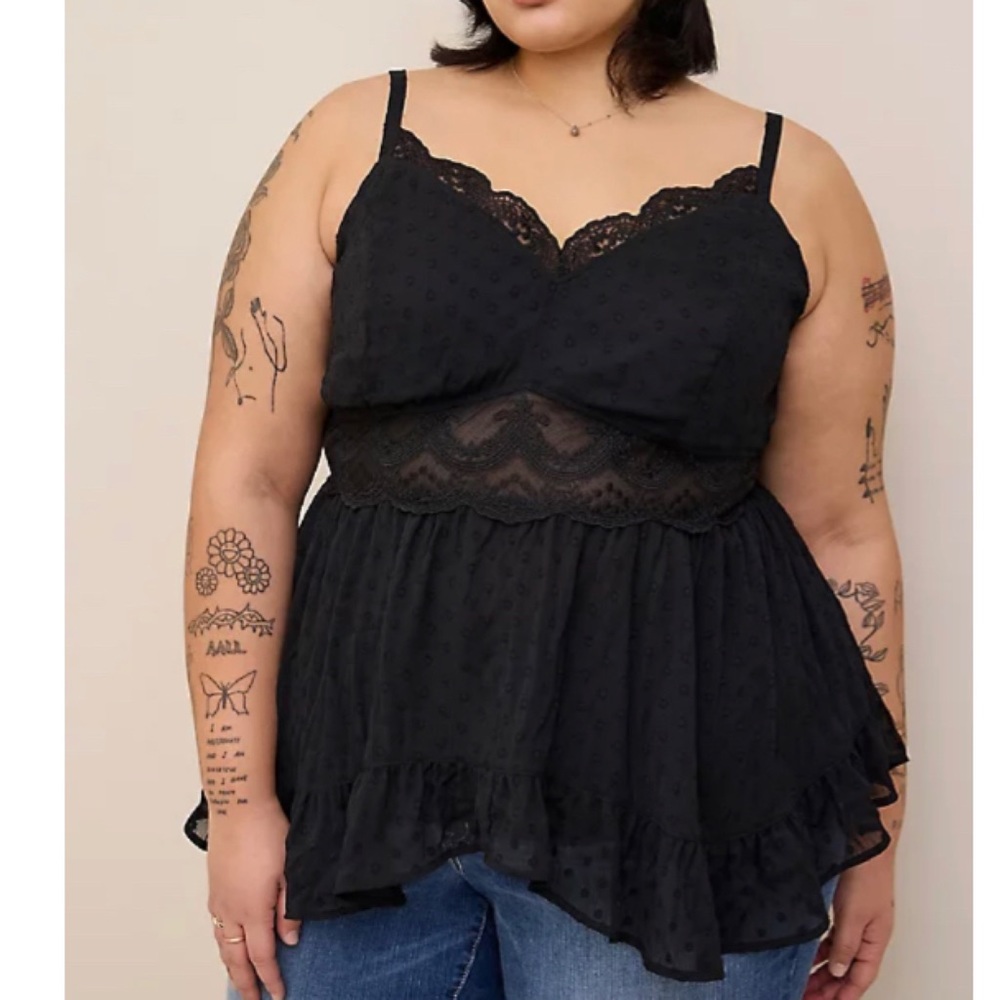 🆕 Babydoll Clip Dot Cami Top 3 3X 22 24 NWT Torrid New! Black Camisole